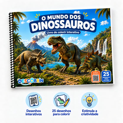Livro de colorir interativo O Mundo dos Dinossauros da Descobrin, capa