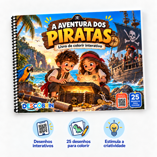 Livro de colorir interativo A Aventura dos Piratas da Descobrin, capa
